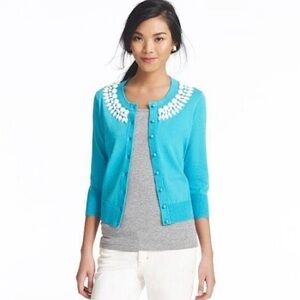 Kate Spade Kati Cardigan Sweater with White Beading, Size Large